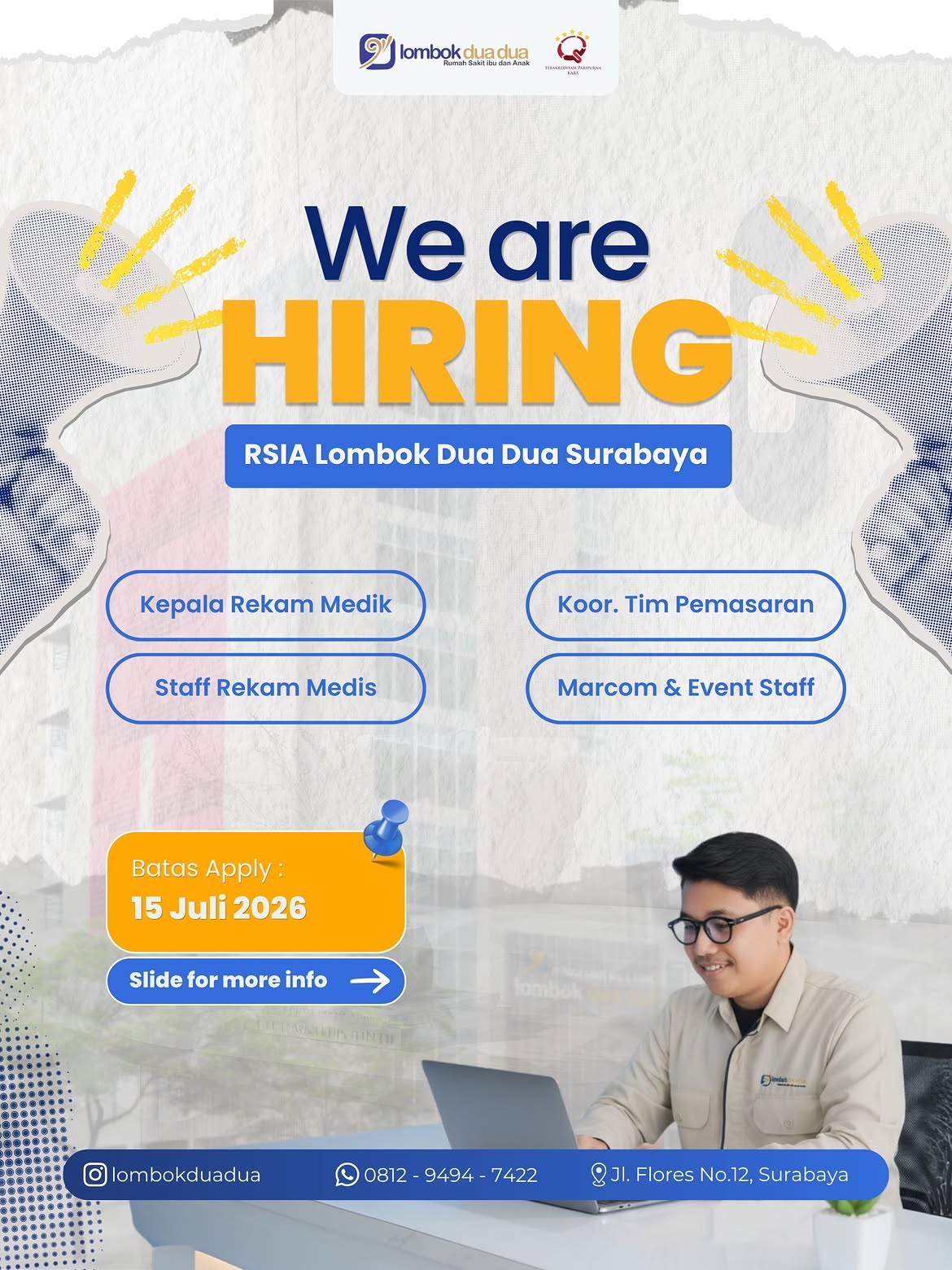 WE ARE HIRING 💼Kami memanggil talenta-talenta berdedikasi yang siap memberikan pelayanan terbai